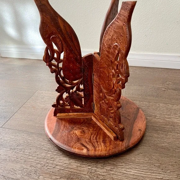 Vintage Indian Hand Carved Wooden Folding Side Table 13 Inch Tall - Picture 10 of 12
